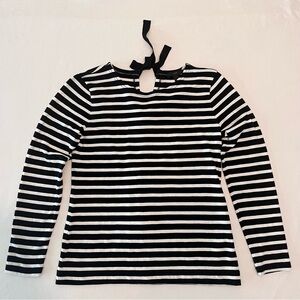 J.Crew Woman’s Black & White Stripes Back Sparkle Bows Cotton Top Nautical Shirt